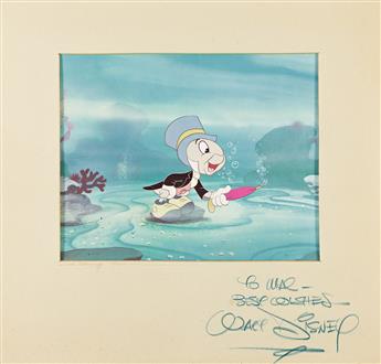 WALT DISNEY STUDIOS / PINNOCHIO Jiminy Cricket Signed Dye Transfer Print and Ephemera, 1954.